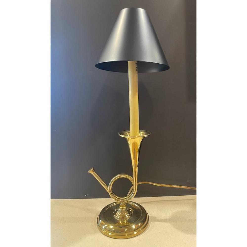 The Bombay Co. Vintage 1992 Brass French Horn Buffet Lamp Black Shade 18.5"